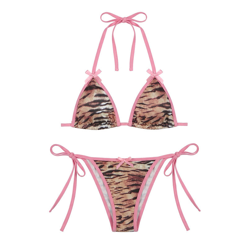 Damen Bikiniset mit animalischem Muster und verspielten Riemen EB