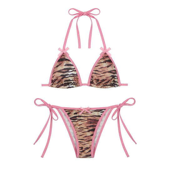 Damen Bikiniset mit animalischem Muster und verspielten Riemen EB