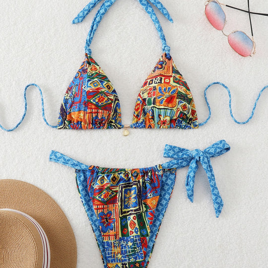 Damen Triangel-Bikini mit verspieltem Mustermix EB