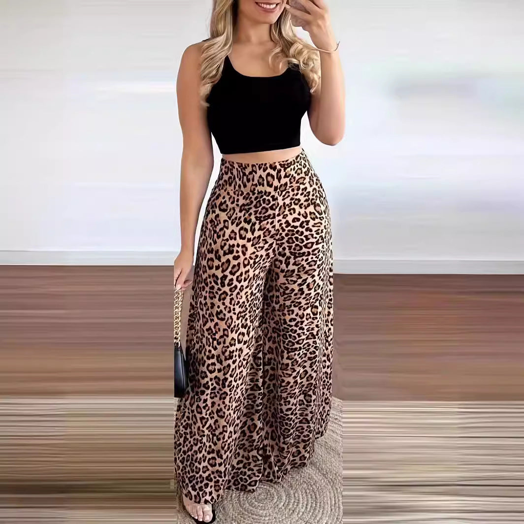 Damen weite Palazzohosen mit Leopardenmuster EB