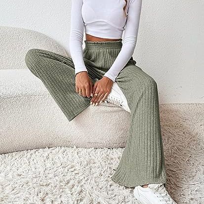Damen Weite Ripp-Hosen mit elastischem Bund EB