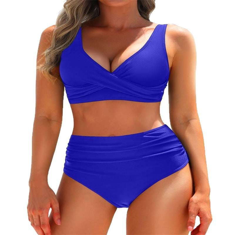 Damen Hochgeschnittener Bikini mit eleganter Wickeloptik und figurformendem Design EB