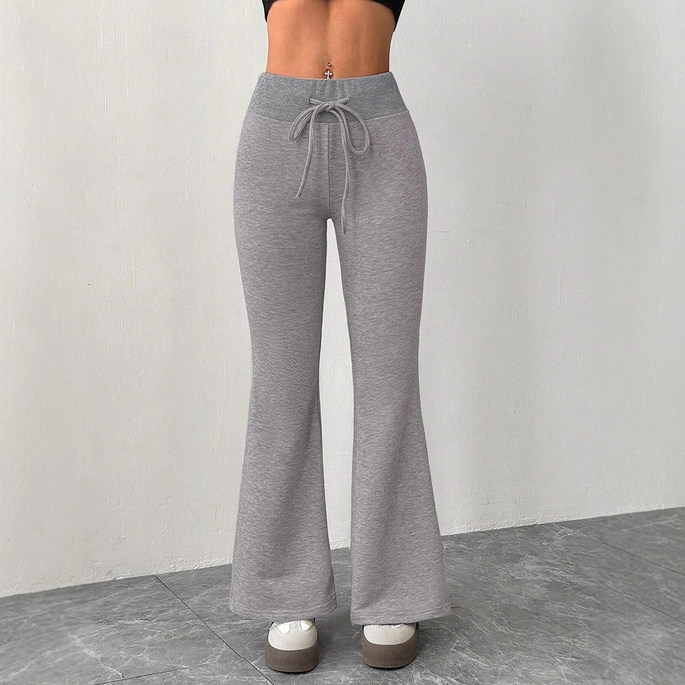 Damen Flared Loungehose mit hohem Bund und elastischem Kordelzug EB