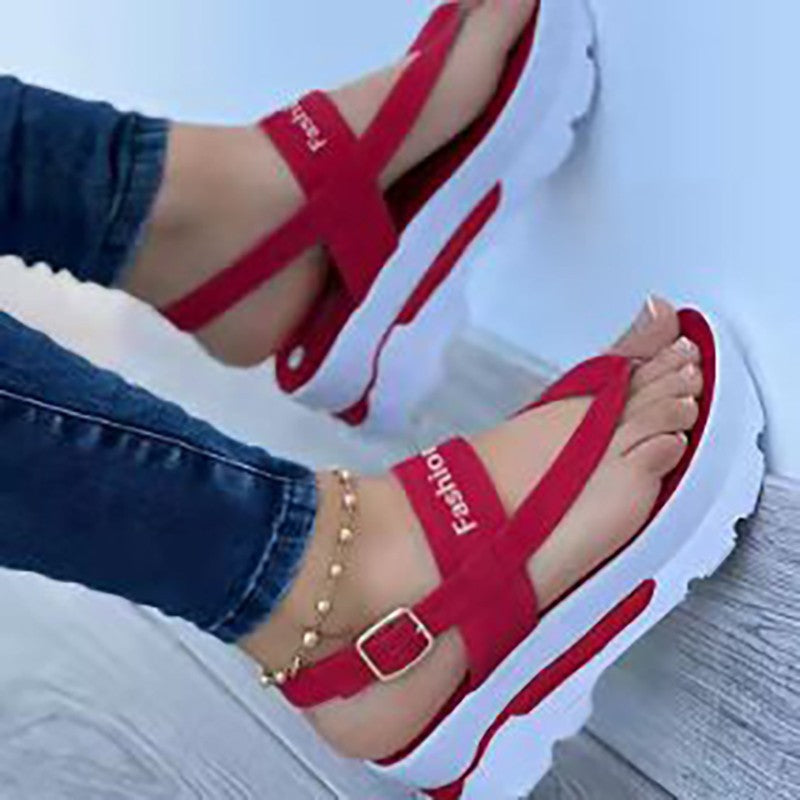 Damen Plateau-Riemensandalen mit verstellbarem Riemen und flexibler Sohle EB