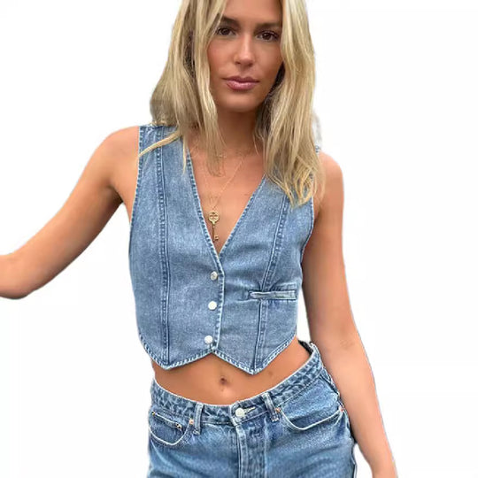 Damen Jeansweste mit elegantem Schnitt und Knopfdetails EB