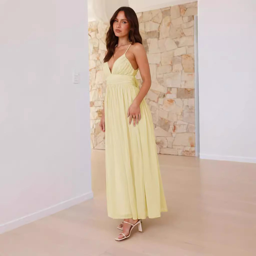 Damen Maxikleid mit schmalen Spaghetti-Trägern und elegantem Wickel-Design EB