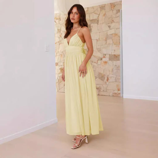 Damen Maxikleid mit schmalen Spaghetti-Trägern und elegantem Wickel-Design EB