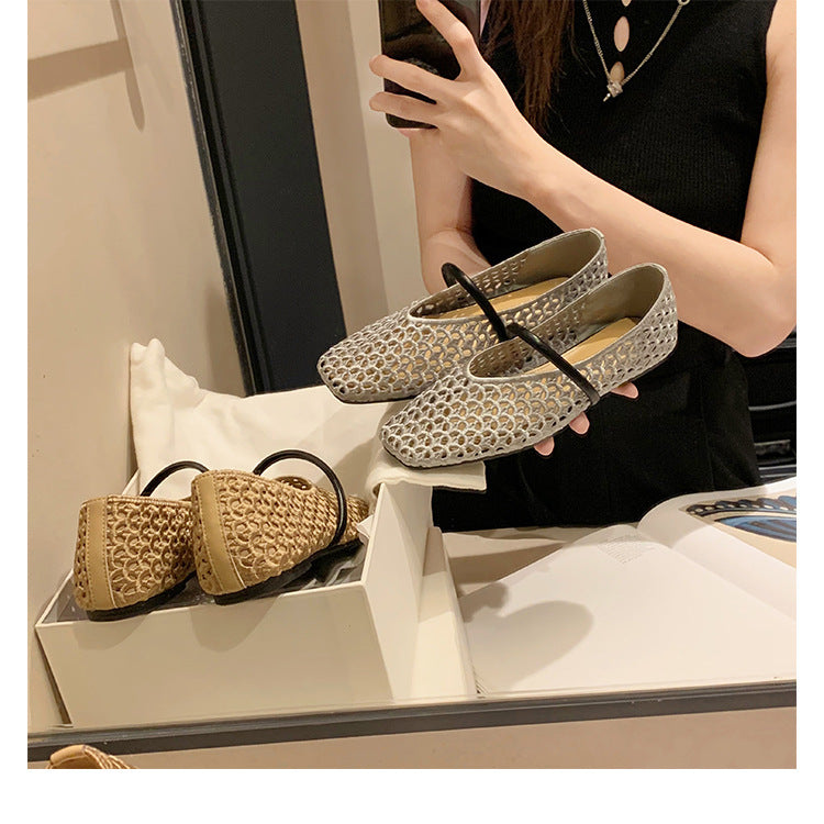 Damen Ballerina-Schuhe mit atmungsaktivem Mesh-Obermaterial und elastischem Riemen EB
