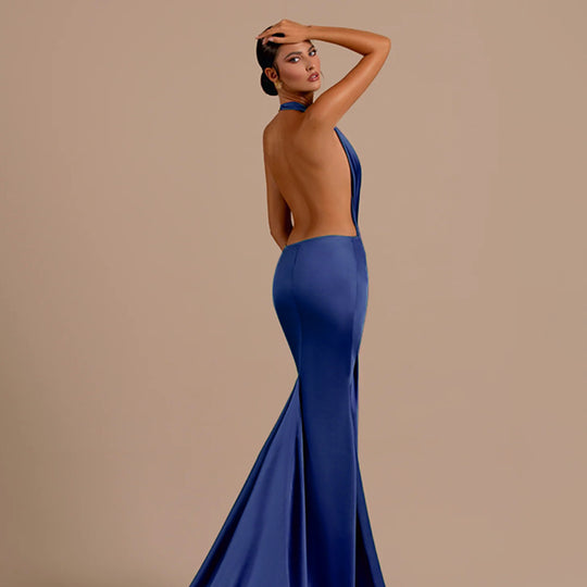 Damen Elegantes Halter-Maxikleid aus luxuriösem satin EB
