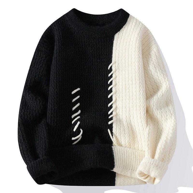 Unisex nan strukturierter Oversize-Strickpullover mit Zopfmuster und dekorativer Steppnaht EB