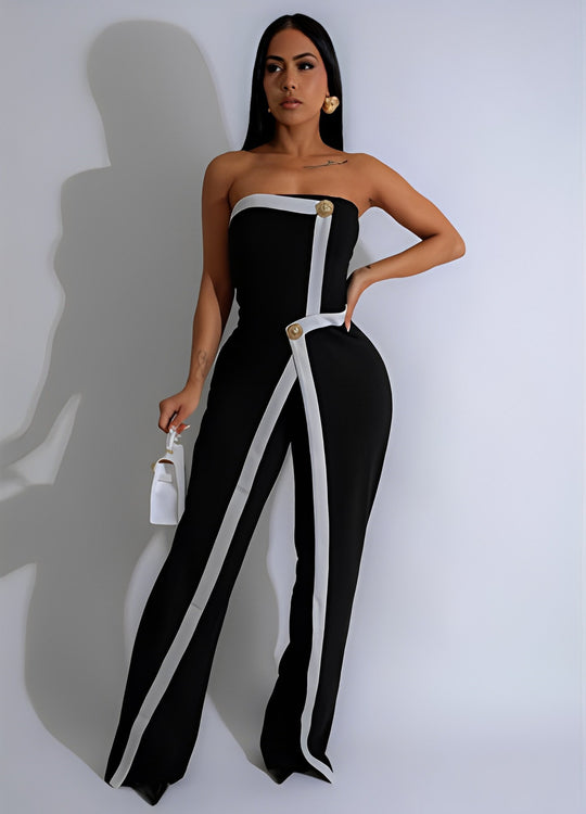 Damen-Jumpsuit mit elegantem Bustier-Oberteil und kontrastierenden Saumakzenten EB