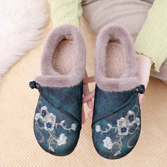 Damen Warme Hausschuhe mit floralem Design und kuscheligem Innenfutter EB