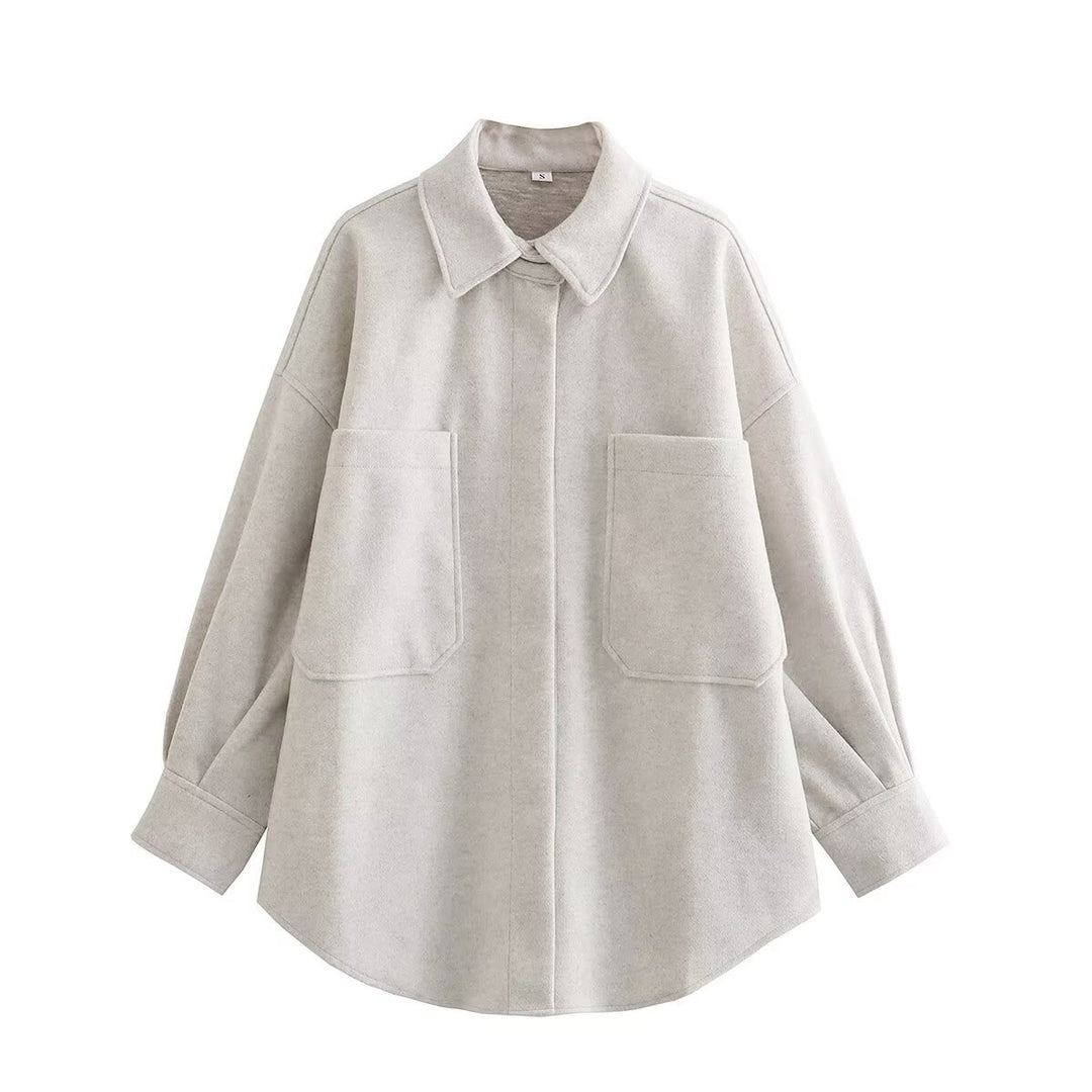 Damen Oversized Hemdjacke aus hochwertigem Wollmix mit praktischen Taschen EB