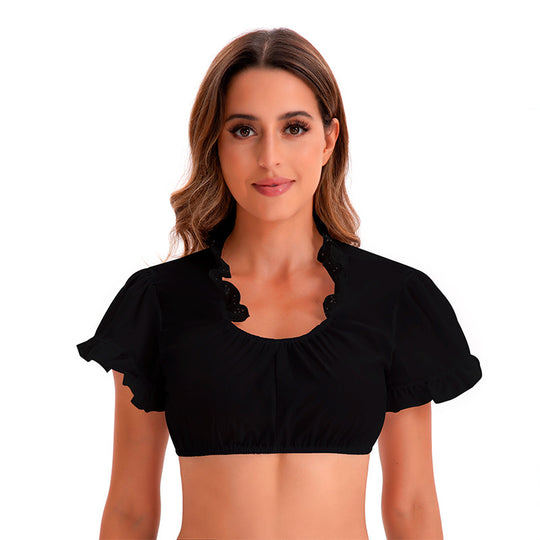 Damen nan bauchfreies Carmen Top mit geraffter Front und transparenten Puffärmeln EB