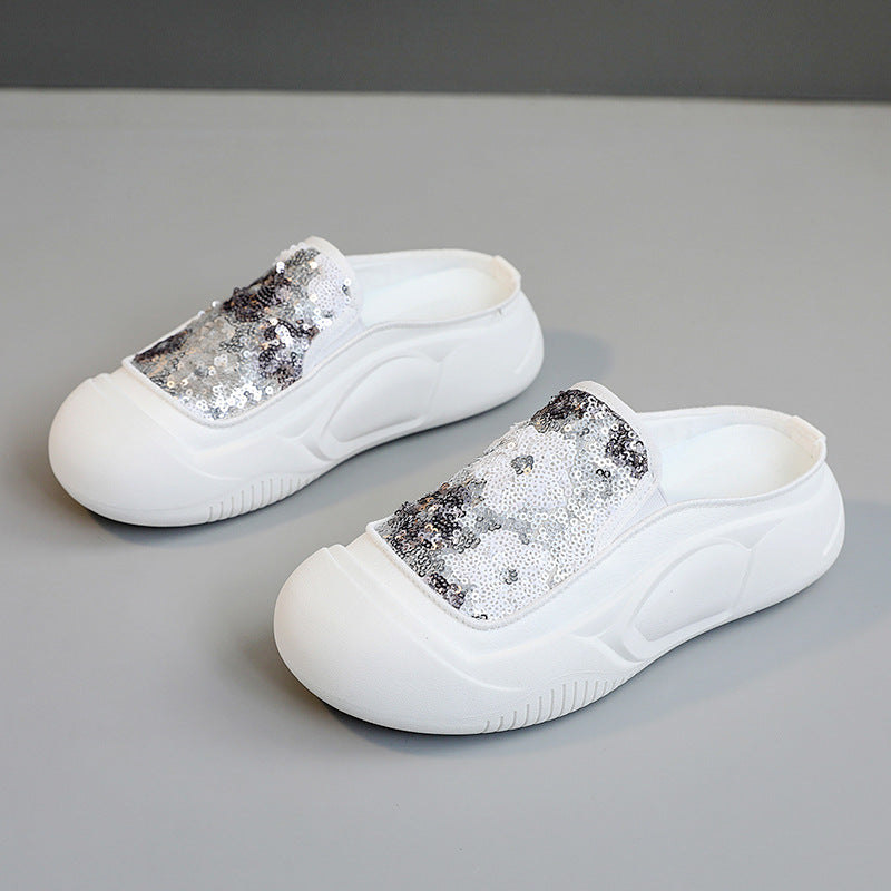 Damen modische Clogs mit schimmerndem Paillettenbesatz EB