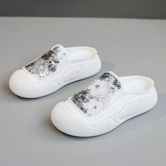 Damen modische Clogs mit schimmerndem Paillettenbesatz EB