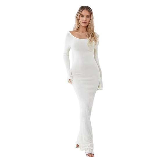 Damen Langarm-Midikleid mit raffinierten Rüschen-Details EB