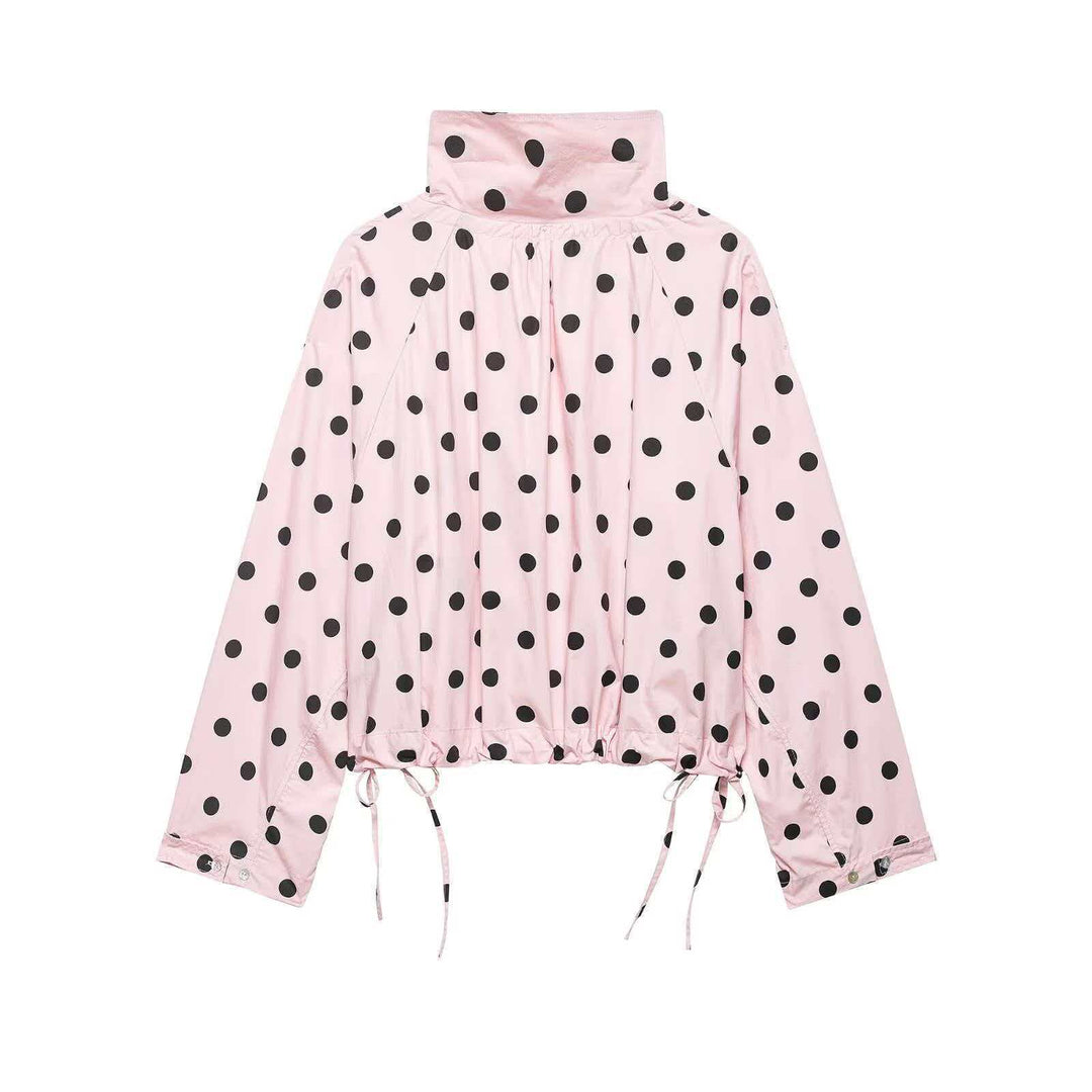 Damen nan gepunktete Regenjacke mit hohem Stehkragen, Tunnelzugsaum und aufgesetzten Taschen EB