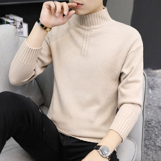 Herren Strickpullover mit hohem Kragen und Rippstrickdetails EB