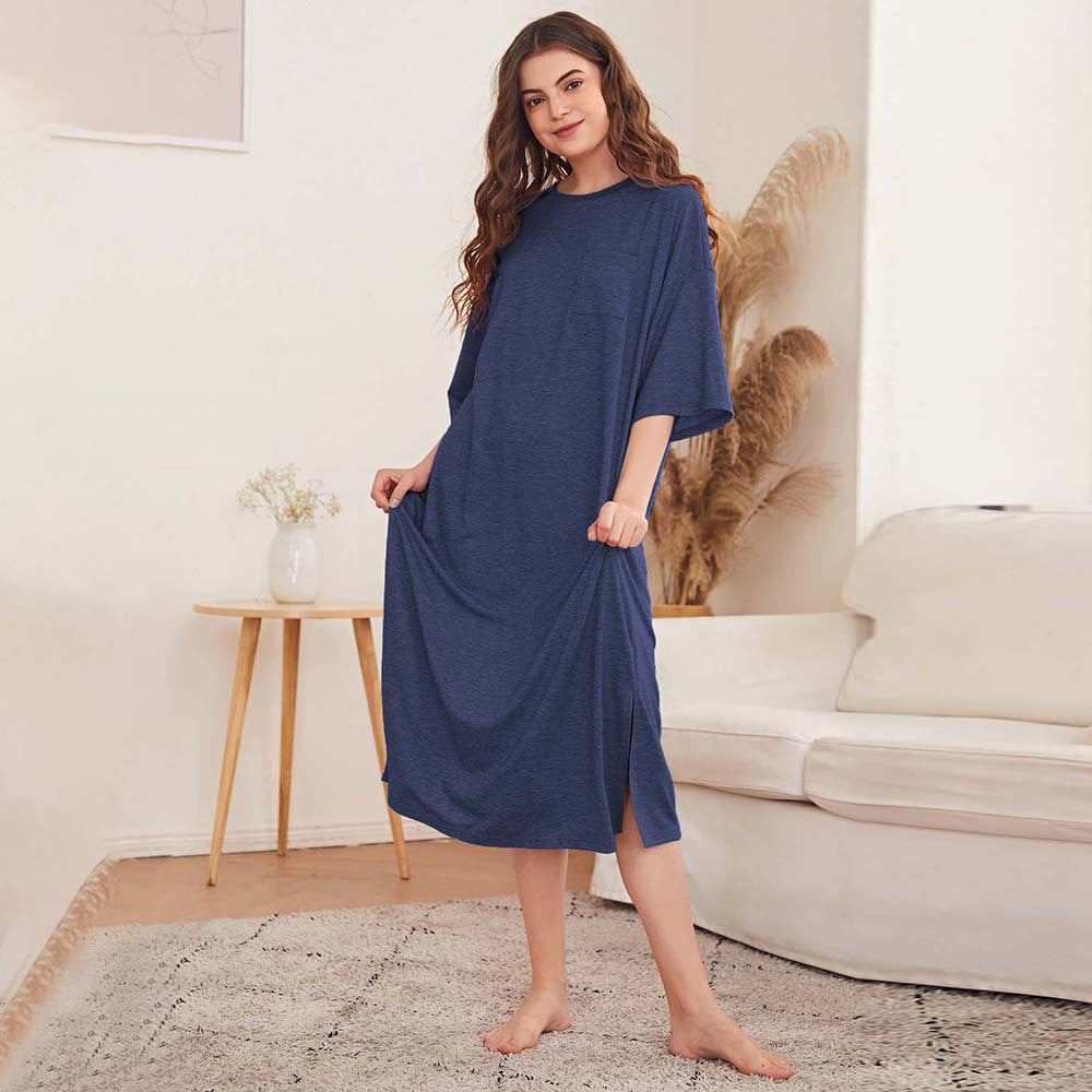 Damen legeres Oversize-Nachthemd mit Brusttasche und seitlichen Schlitzen Eichborn Berlin