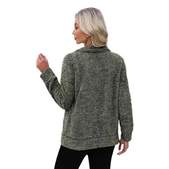 Damen nan kuschelige Teddy-Fleecejacke mit durchgehendem Reißverschluss, Stehkragen und seitlichen Eingrifftaschen EB