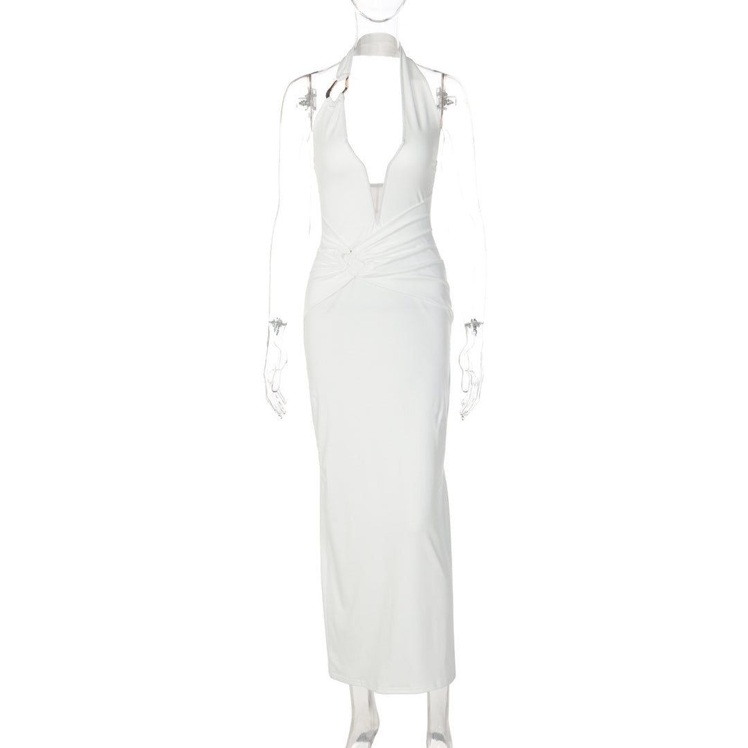 Damen Elegantes Maxikleid mit tiefem V-Ausschnitt und innovativen Drapierungen EB