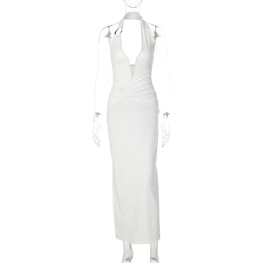 Damen Elegantes Maxikleid mit tiefem V-Ausschnitt und innovativen Drapierungen EB