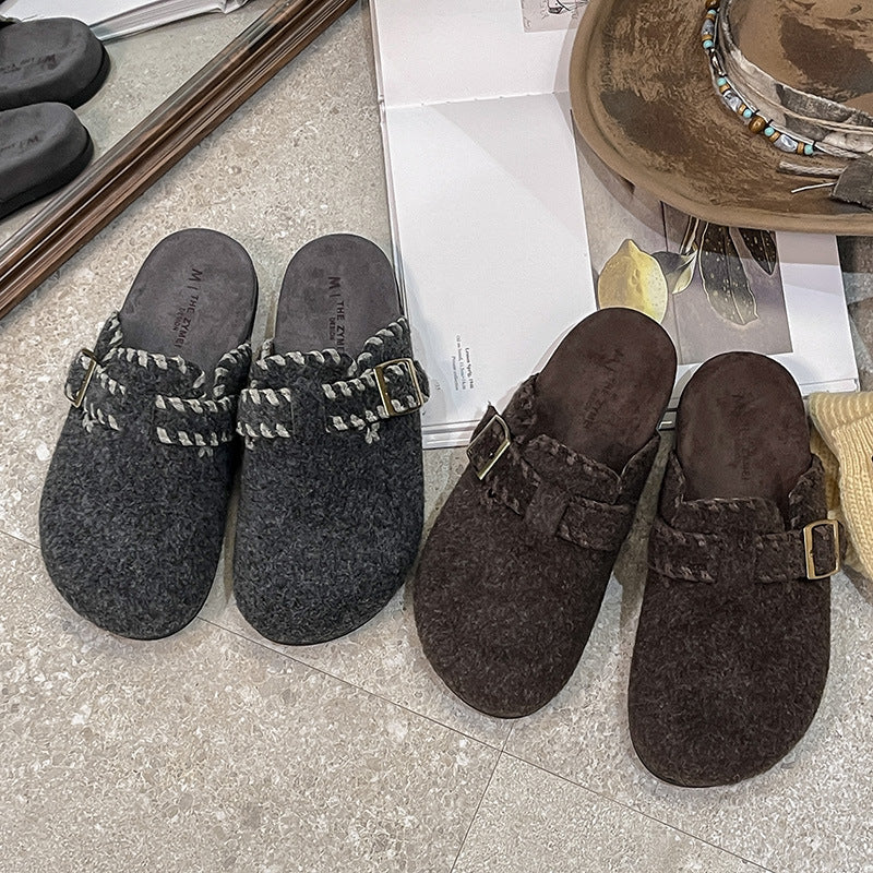 Damen Filzclogs mit modischer Schnallenverzierung und kuscheligem Innenfutter EB