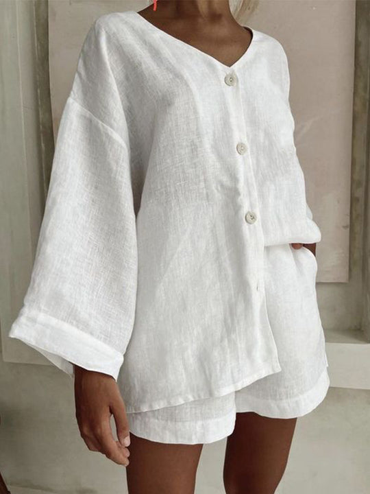 Damen lässiges Set mit weit geschnittenem Oberteil und Shorts EB
