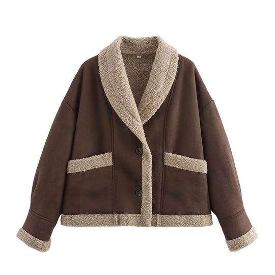 Damen Lässig geschnittene Stylische Jacket mit wärmendem Teddyfutter EB