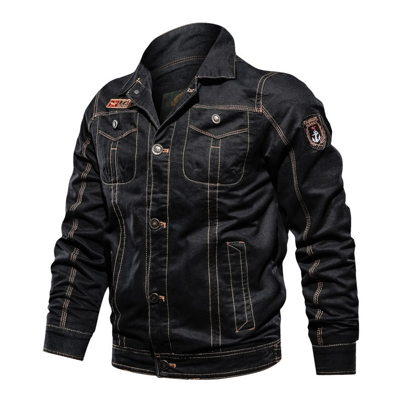 Herren Canvas Overshirt mit militärischer Optik Kontraststeppungen und Brustklappen EB