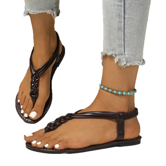 Damen Zehenstegsandalen mit geflochtenem Riemendesign und rutschfester Sohle EB