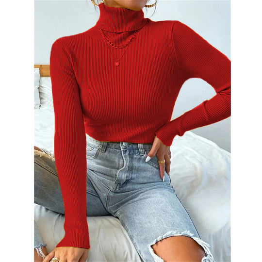 Damen Eleganter Rollkragenpullover mit feiner Rippstruktur EB