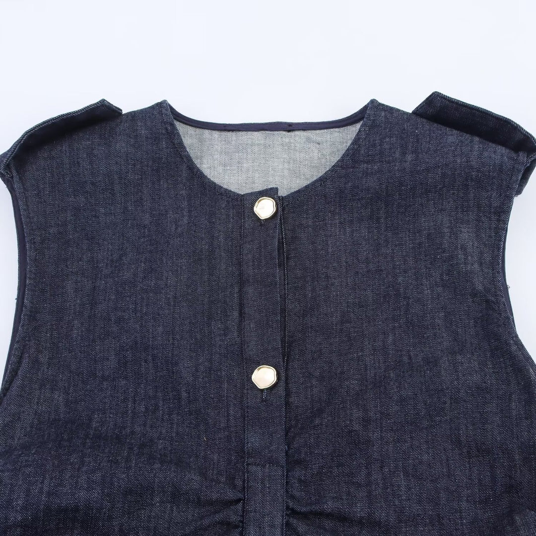 Damen Jeanskleid mit Wickelgürtel und eleganten Druckknöpfen EB