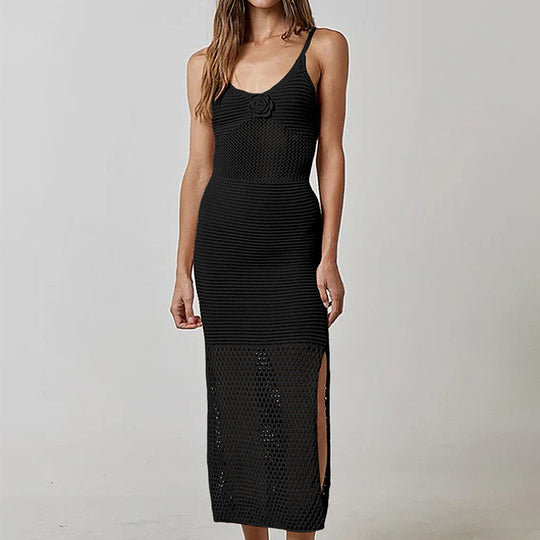Damen luftiges Netzkleid mit seitlichen Schlitzen und raffinierter Struktur EB