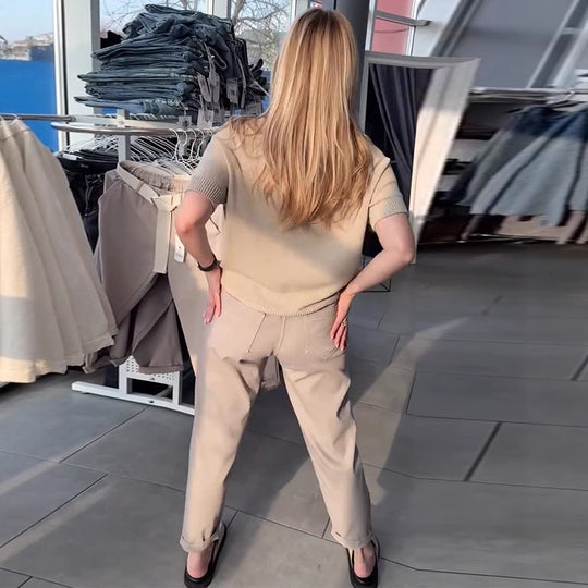 Damen Chinohose mit elastischem Bund und modernen Details Heidi-Mode