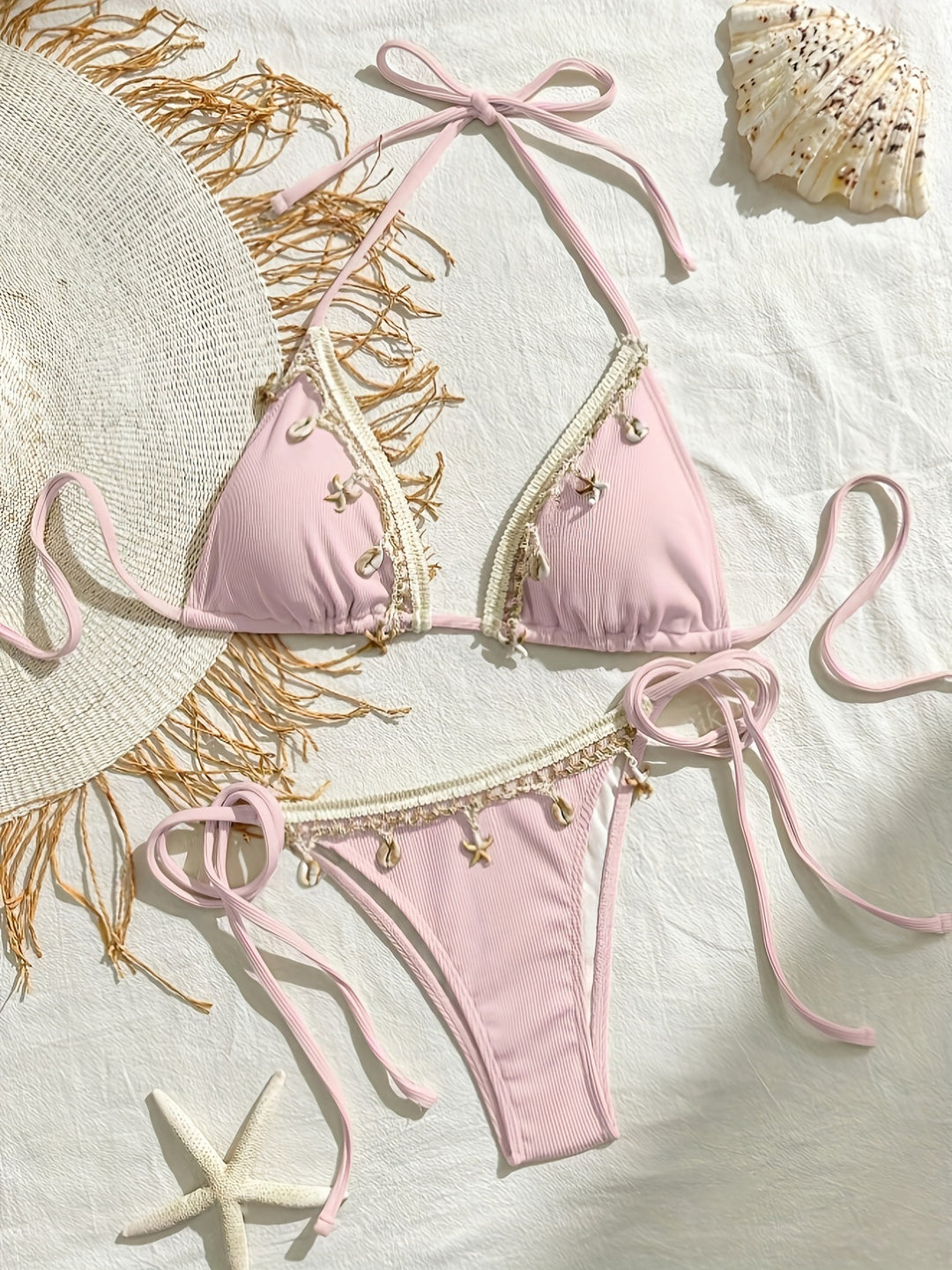 Damen Triangel-Bikini mit dekorativen Quasten EB
