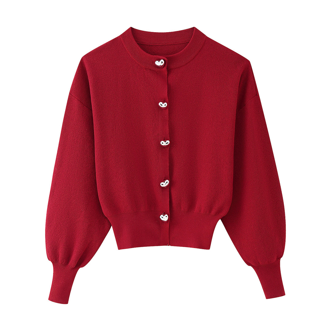 Damen Strickjacke mit eleganten Knöpfen und voluminösen Ärmeln EB