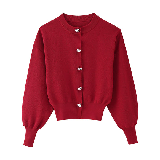 Damen Strickjacke mit eleganten Knöpfen und voluminösen Ärmeln EB