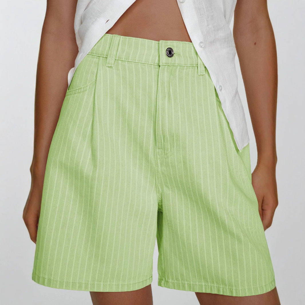 Damen Hoch taillierte Stoff-Shorts im modischen Streifen-Design EB