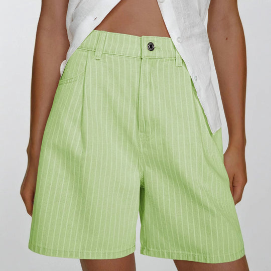 Damen Hoch taillierte Stoff-Shorts im modischen Streifen-Design EB