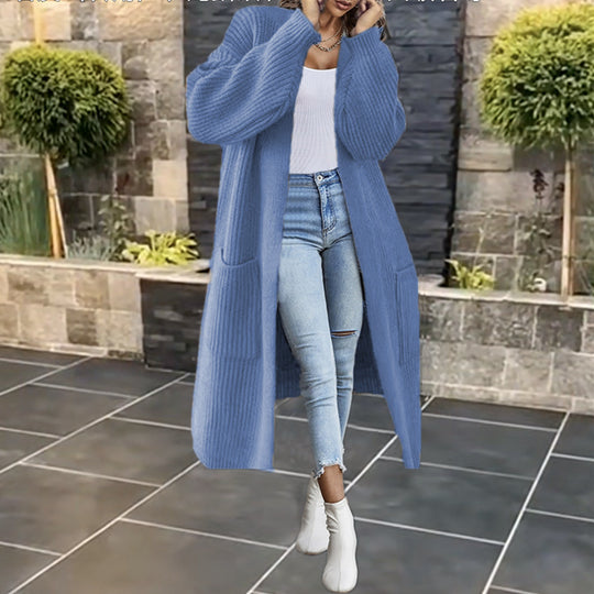 Damen Grobstrickcardigan mit tiefen Taschen und voluminösen Ärmeln EB