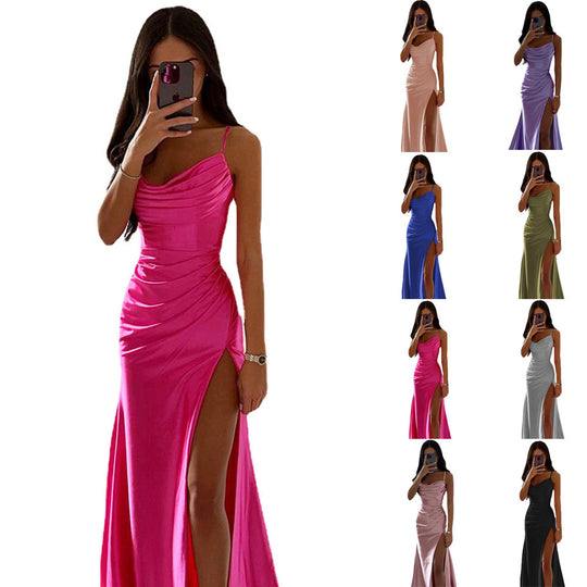 Damen Elegantes Maxikleid mit raffiniertem Drapé und hohem Schlitz EB