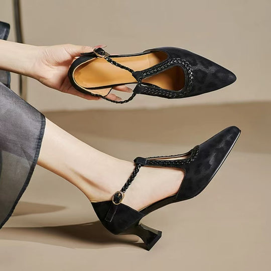 Damen Elegante Slingback-Pumps mit geflochtenem Riemen und modischem Blockabsatz EB