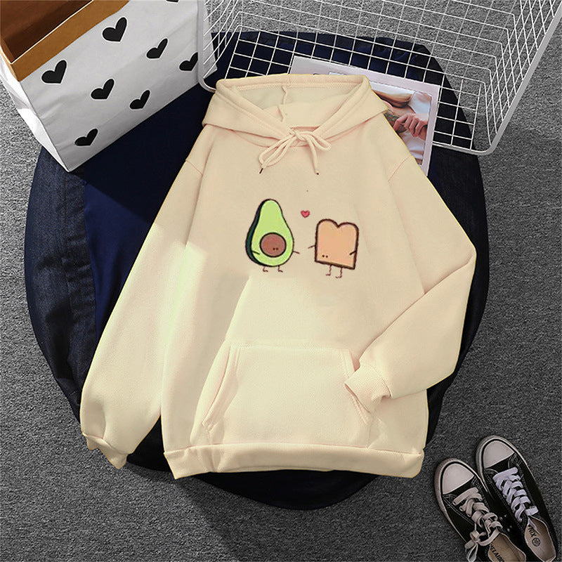 Damen nan gemütlicher Kapuzenpullover mit Avocado‑Toast-Illustration, weichem Fleece-Innenfutter und Kängurutasche EB