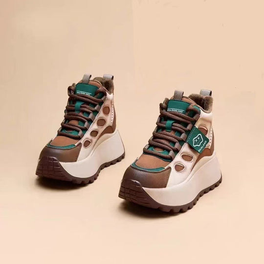 Damen Sportliche Plateau-Sneaker mit atmungsaktiver Mesh-Oberfläche und rutschfester Sohle EB