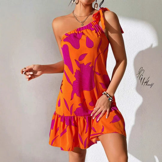 Damen Sommerliches Minikleid mit verspieltem Volant und asymmetrischem Saum EB