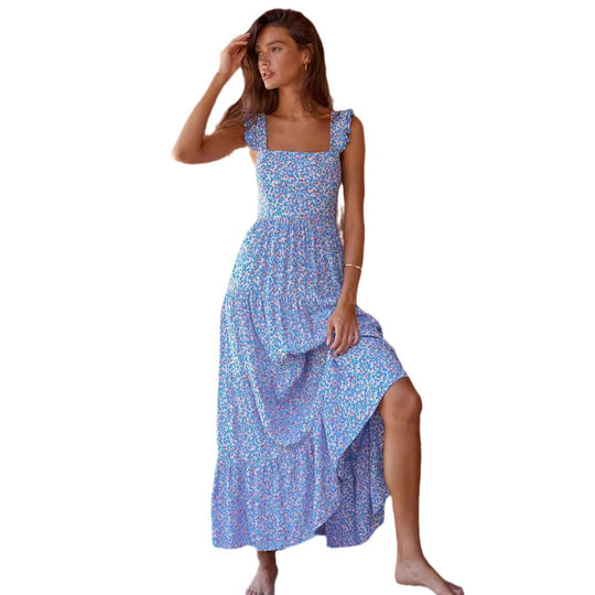 Damen Maxikleid mit trendigem Volant und floralem Muster EB