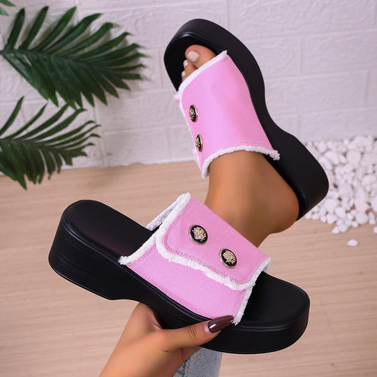 Damen Modische Clogs mit Kunstfellbesatz und dicker Sohle EB