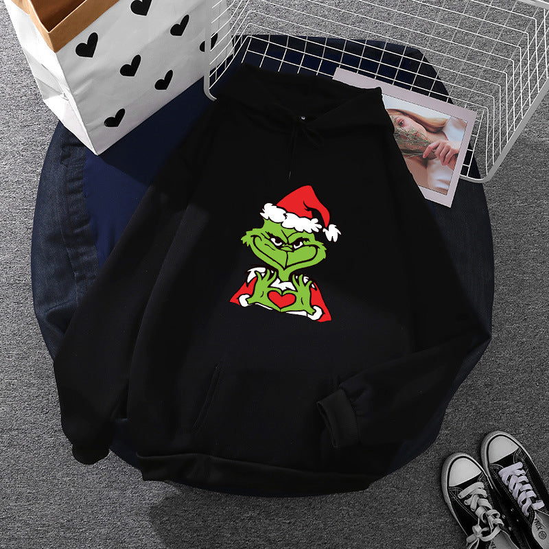Unisex nan Kapuzenpullover mit weichem Fleece-Futter, Kängurutasche und auffälligem Weihnachts-Comicprint EB